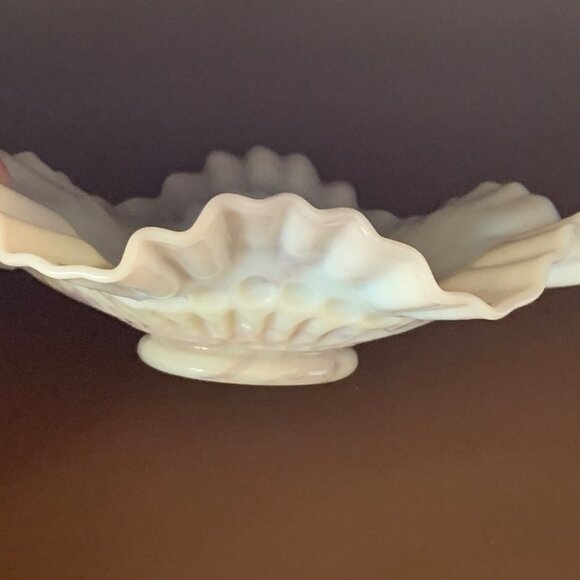 Vintage Fenton Brown and White Slag Milk Glass Hobnail Ruffled Bowl RARE - Picture 2 of 7